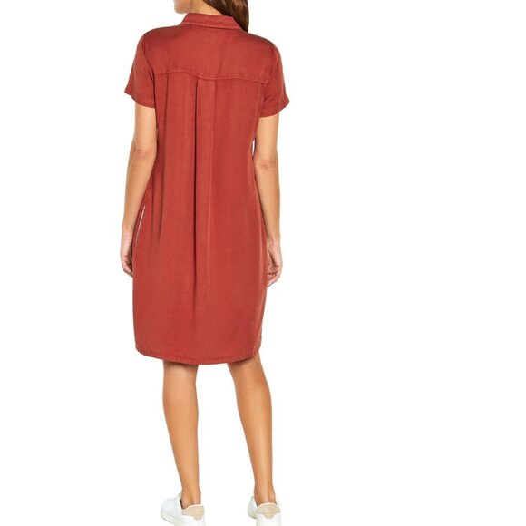 GAP Terracotta Chili Oil Lyocell Shirt Dress Short Sleeve Pockets Utility Summer - Picture 2 of 11